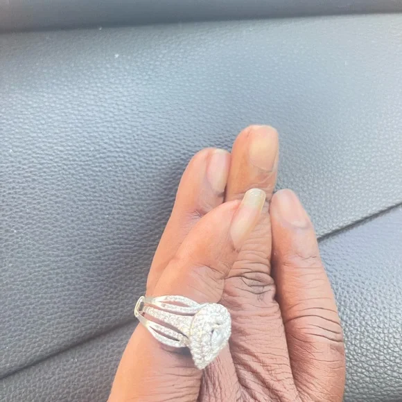 Engagement wedding diamond double halo 14k white gold ring - Picture 3 of 4